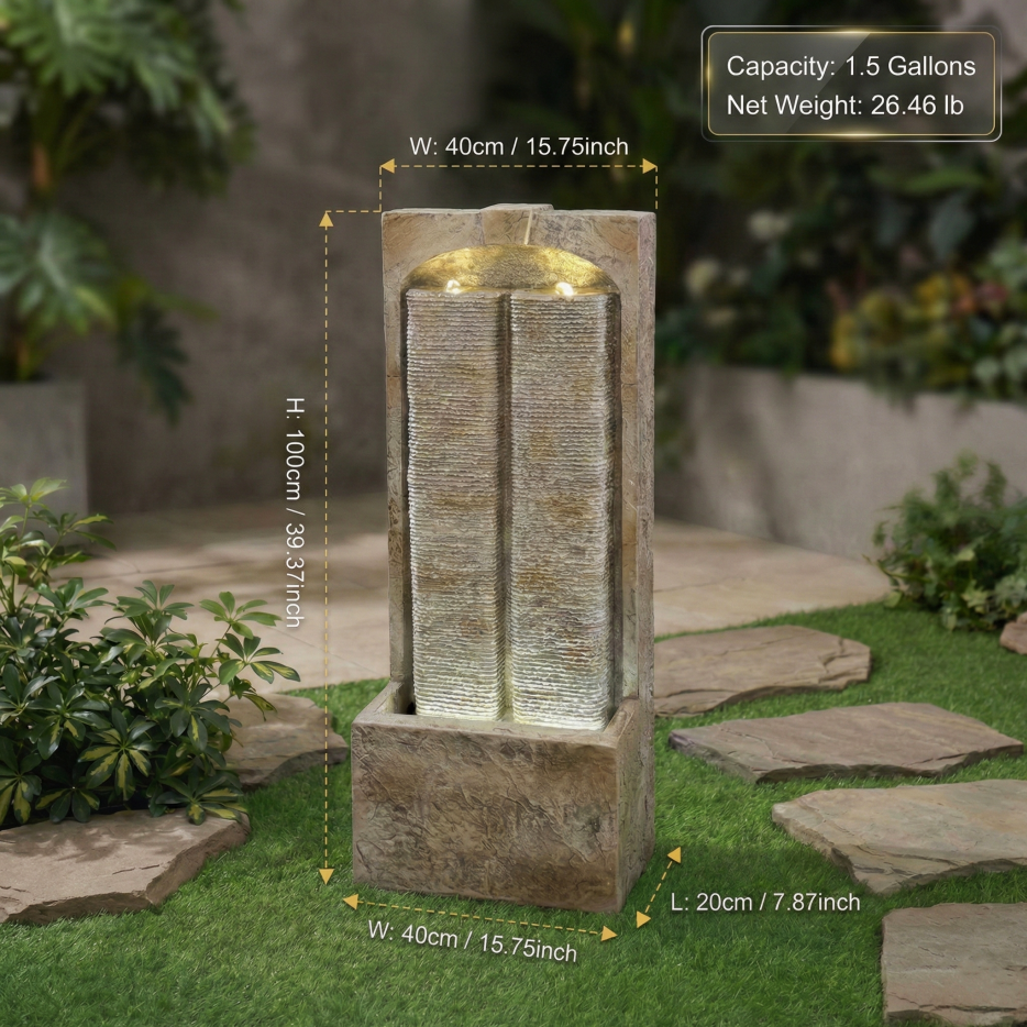 39 Inch Outdoor Water Fountain With Pump, Modern Cascading Freestanding Wall Fountain, Weather-Resistant Garden Water Feature With Warm White LED Lights, Outdoor Waterfall Fountain For Patio Porch Law — foto 7