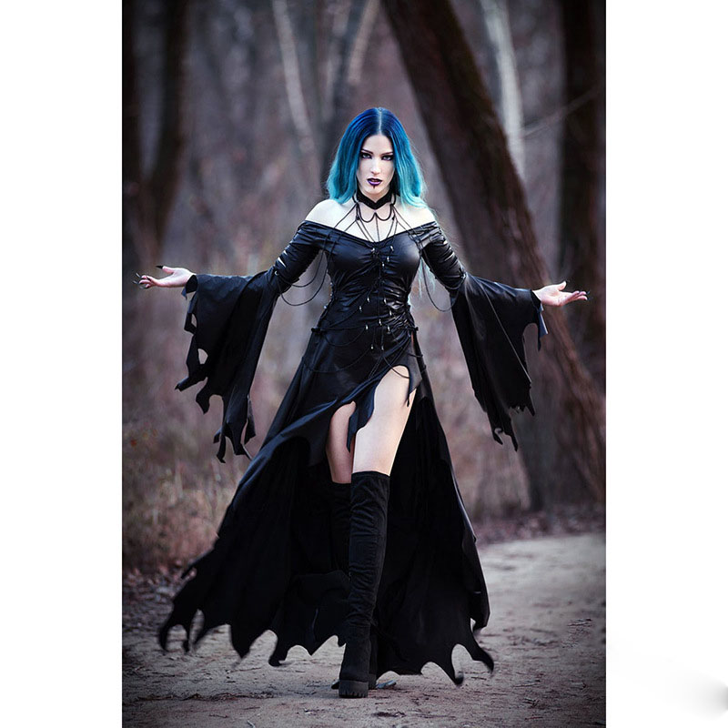 Gothic Dress With Big Sleeves And Hip Dress