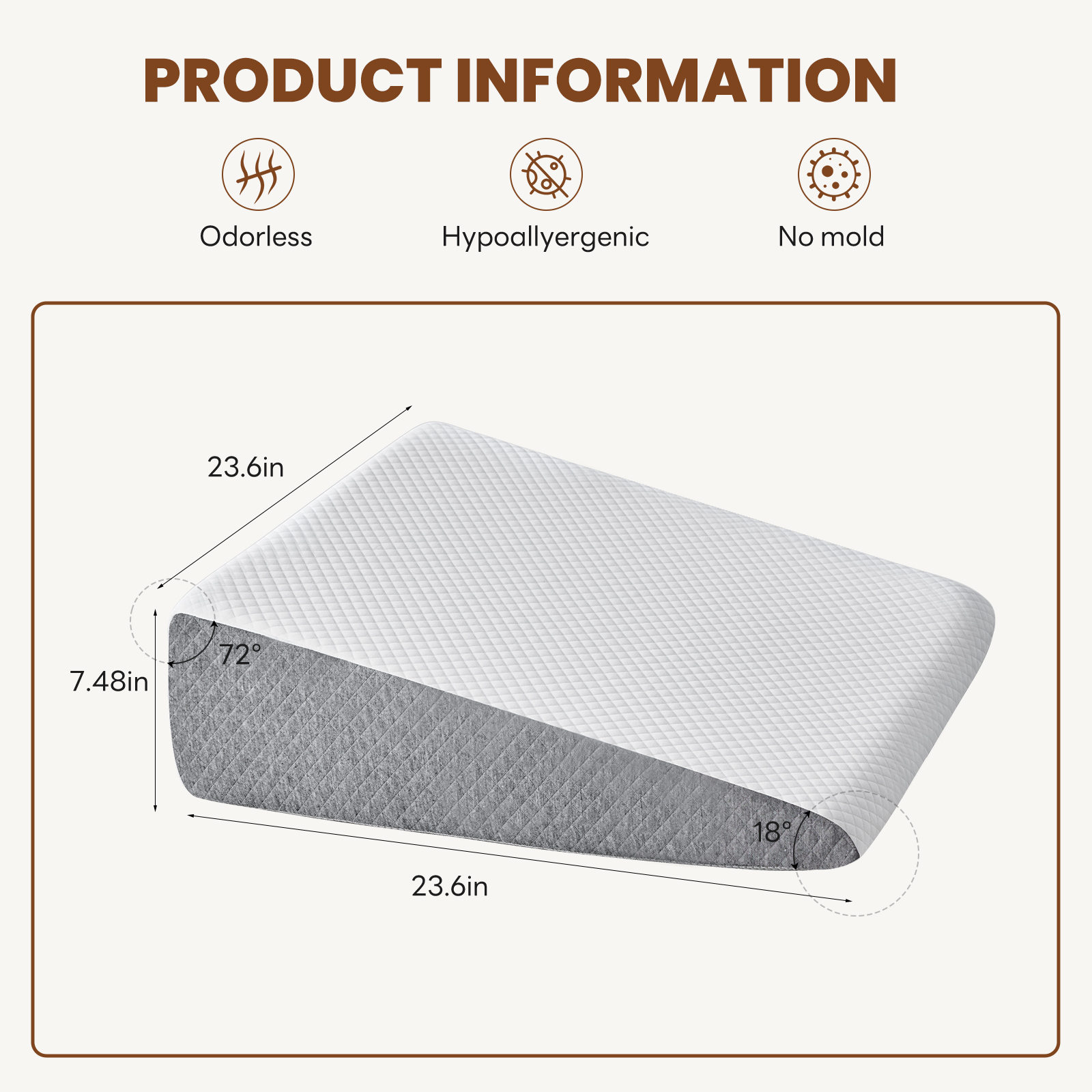 Wedge Pillow, Body Pillow , White& Grey image 17
