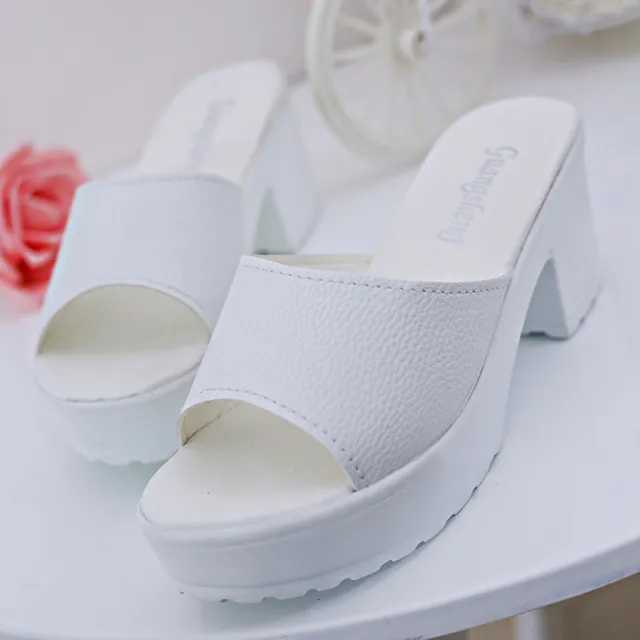 Toed Sandals With Thick Heels And High heeled Slippers White - Shop at LoveMi