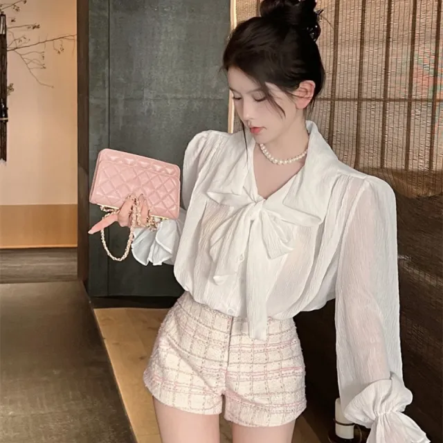 Sweet Puff Sleeve Autumn Plaid Contrast Color Button Top Shirt - Shop at LoveMi