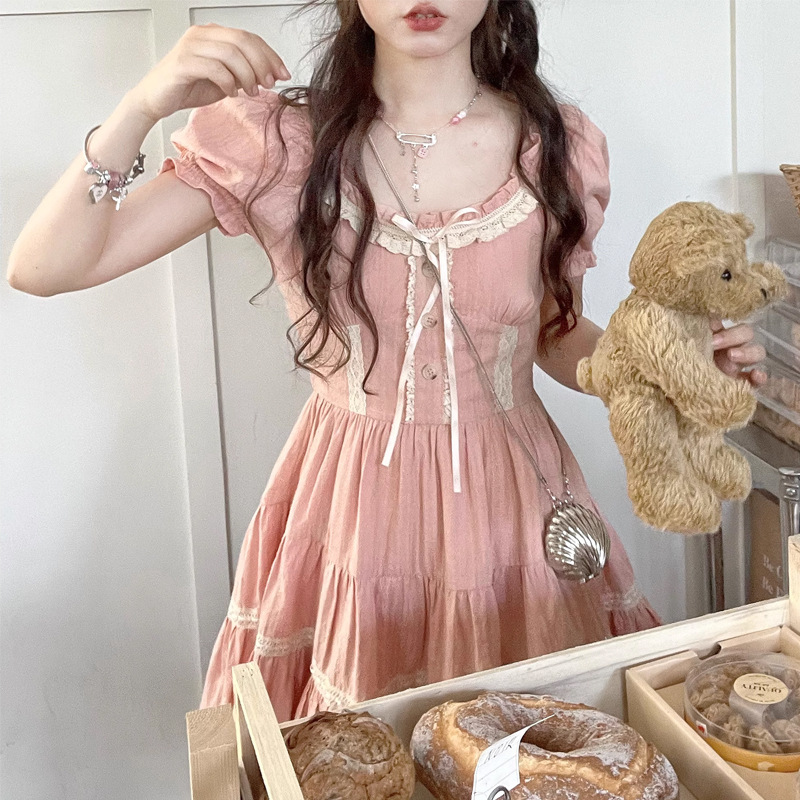Bow Lace-Up Short-Sleeve Dress, picture 3 of 9