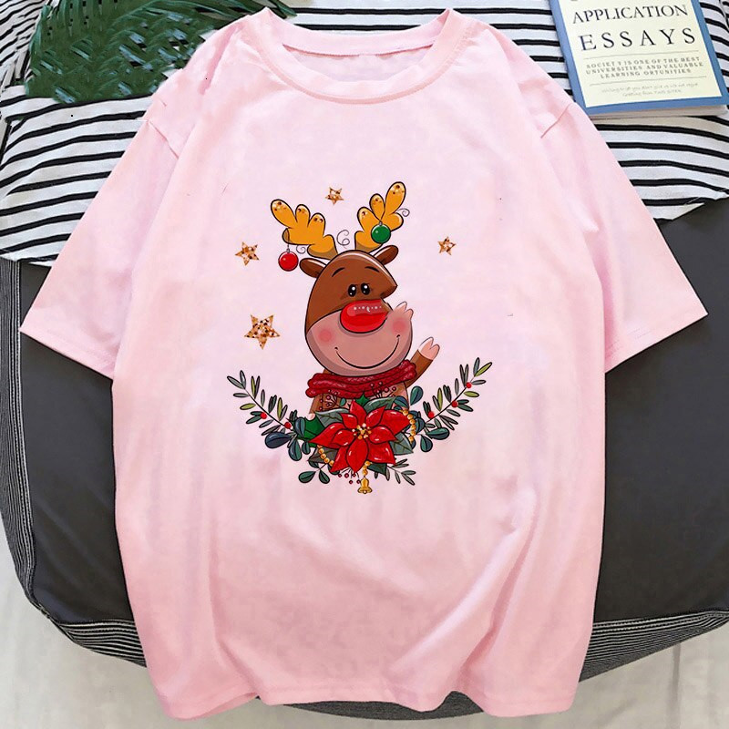 Title 23, Cartoon Santa Christmas Deer Print T Shirt