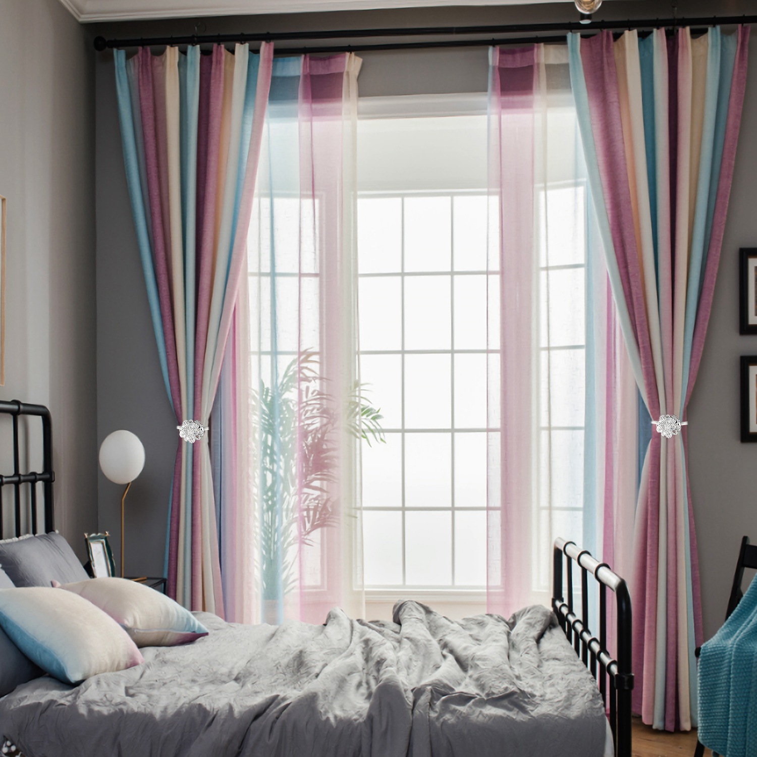 2 Packs Magnetic Curtain Tiebacks Extendable Floral Drape Holder Decorative Window Hangings Clip For Living Room Restaurant Apartment