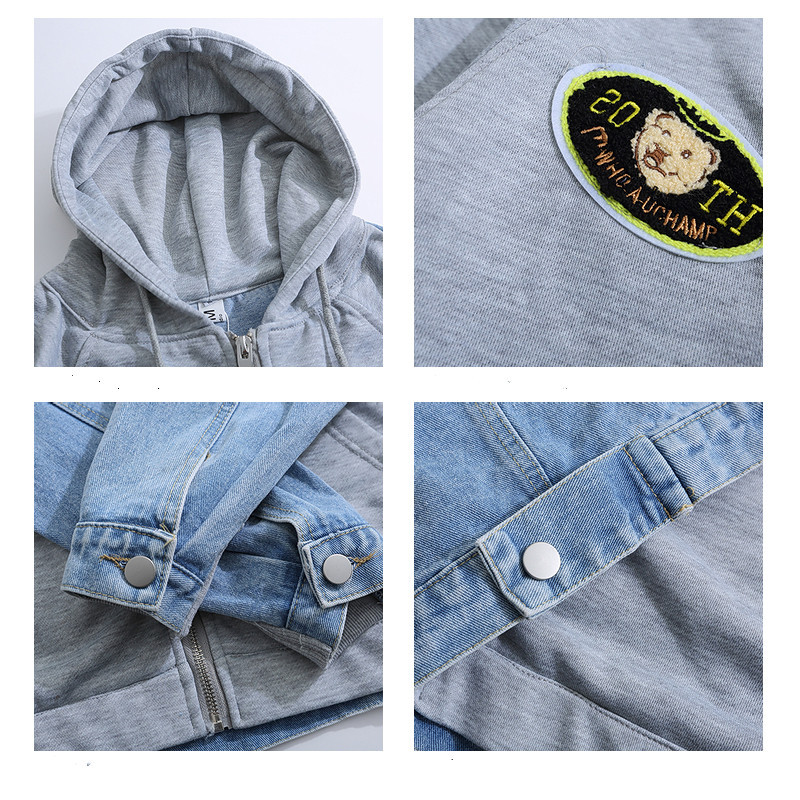 Title 4, Retro Denim Stitching Hooded Sweater voor heren...