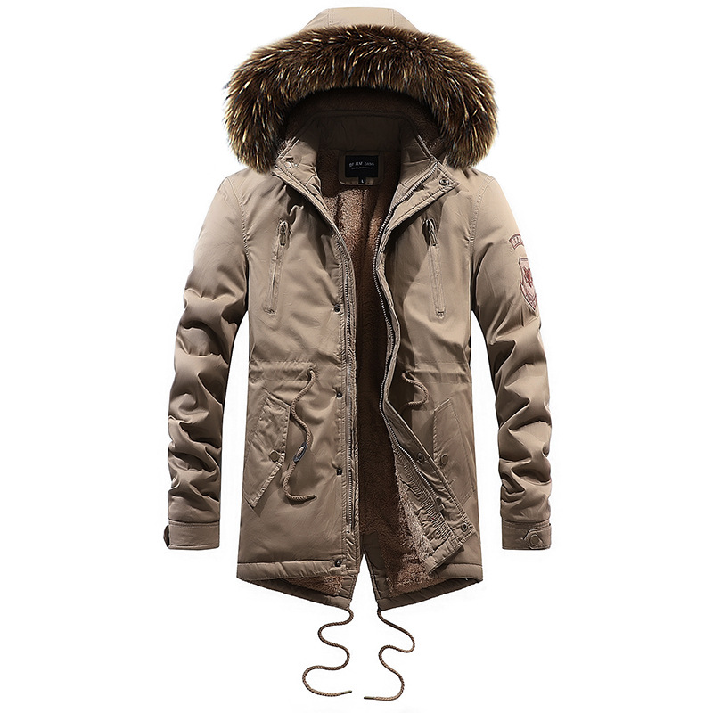 Men's Mid-length Cotton Coat With Big Fur Collar