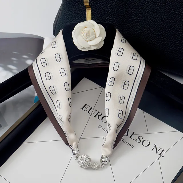 Magnetic Buckle Pearl Lazy Little Silk Scarf Female Neck Protection Decoration Silver - Shop at LoveMi