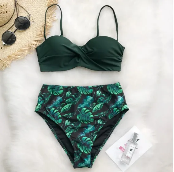 Ladies Heart Collar High Waist Two Piece Swimsuit E S - Shop at LoveMi