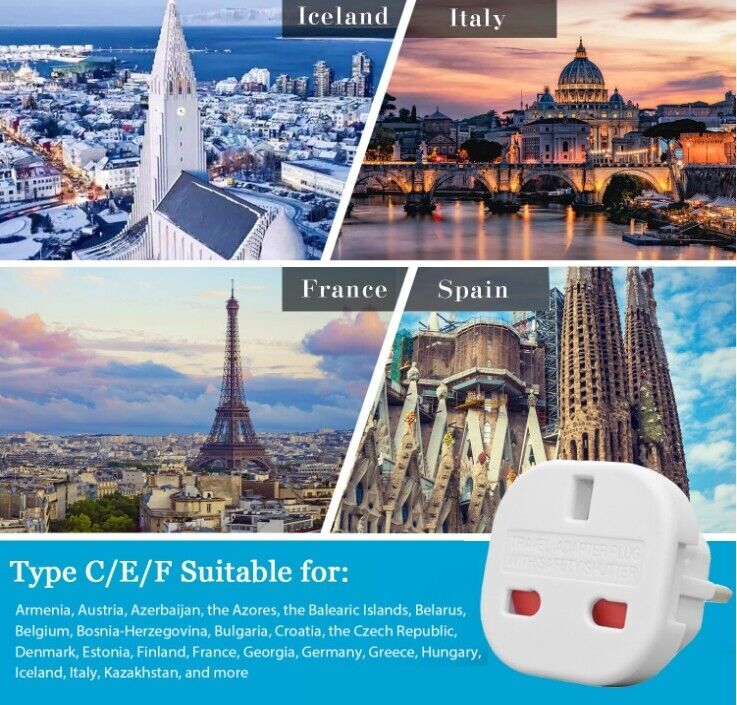 EU Travel Adapter Plug 5 Pack  UK To Euro Europe Adaptor 2 Pin Plugs European-