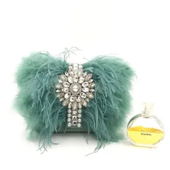 Celebrity Clutch Shiny Ostrich Hair Bag - Green - View 1