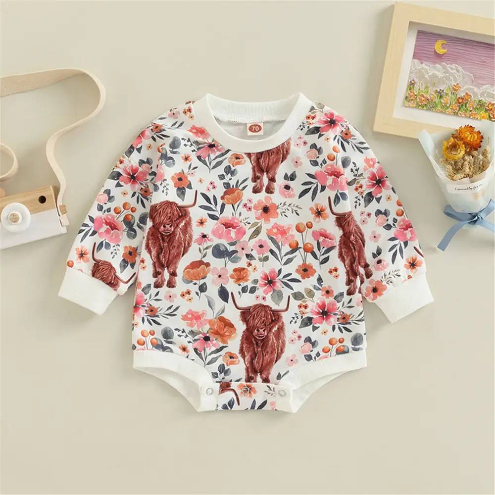 Long Sleeve Cotton Baby Romper In Four Colors