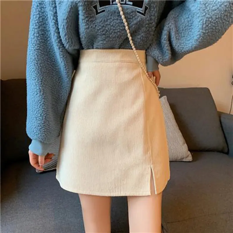 Pattern Corduroy Female Retro High Waist A-Line Skirts Womens
