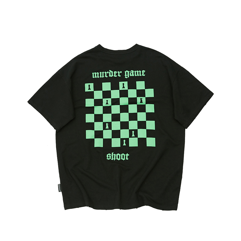 Title 1, Checkerboard T-shirt Short-sleeved Washed And Worn