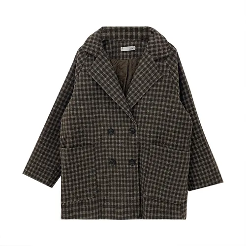 Woolen Jacket Women's Plaid Suit Spring And Autumn Loose Coffee Color - Shop at LoveMi