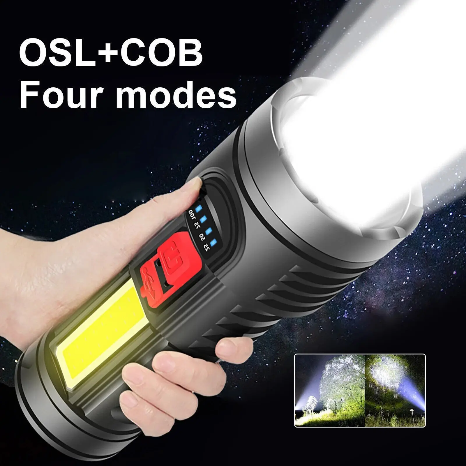 LED Flashlight Torch Rechargeable Work Light Built-in
