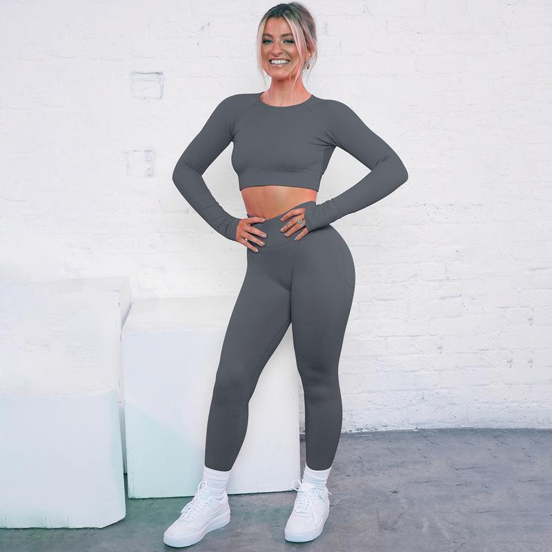 Seamless Knitted Striped Yoga Suit Sport