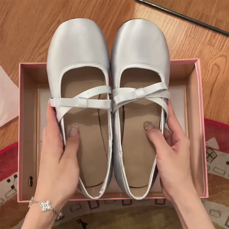 Summer Shallow Mouth Ballet Round Toe Single Shoes - Silver