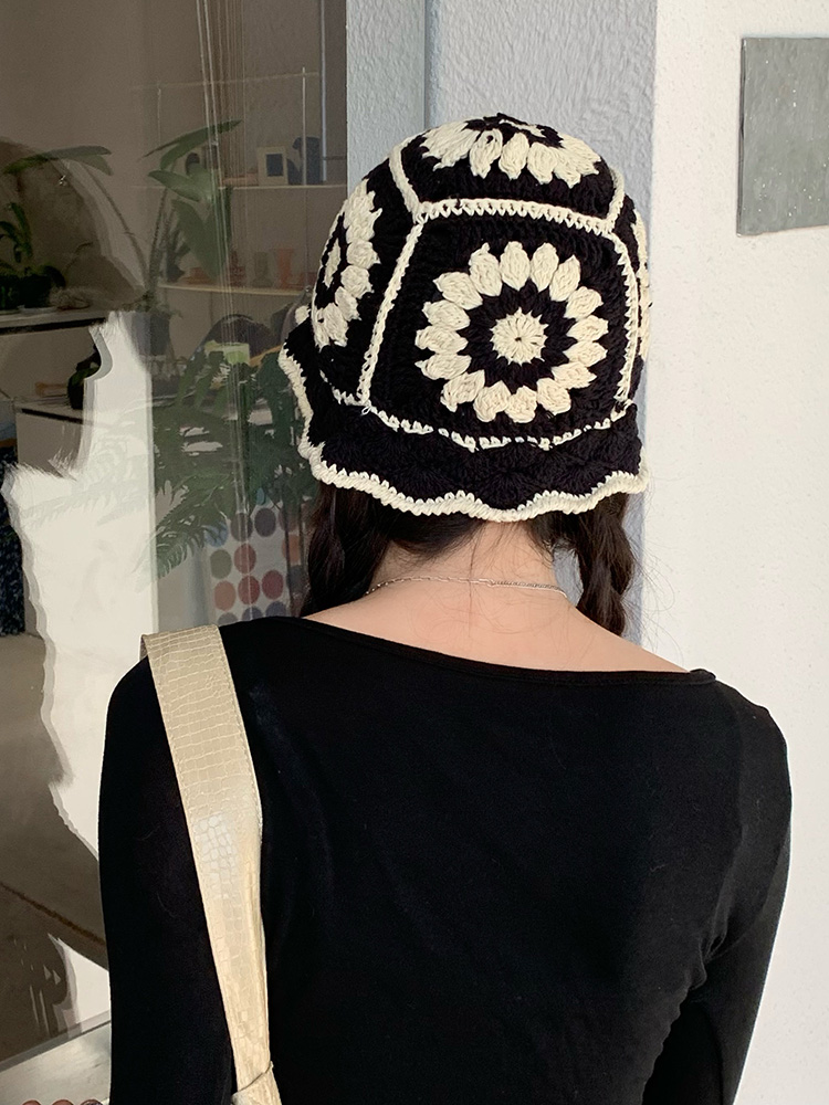 Vintage Knitted Fisherman Hat Woven Hollow Breathable Flowers