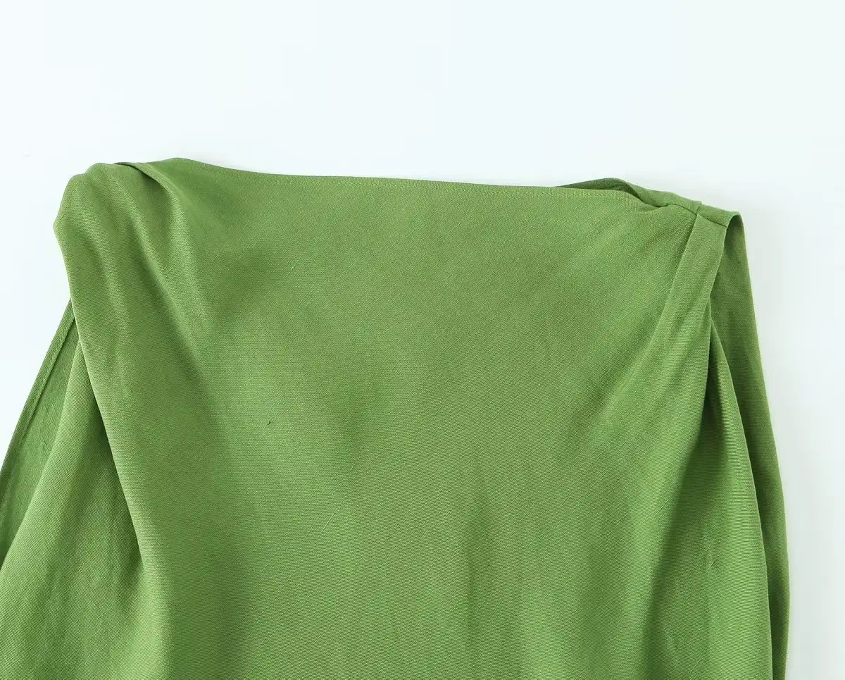 European And American Style Pleated Decorative Linen Blended Dress