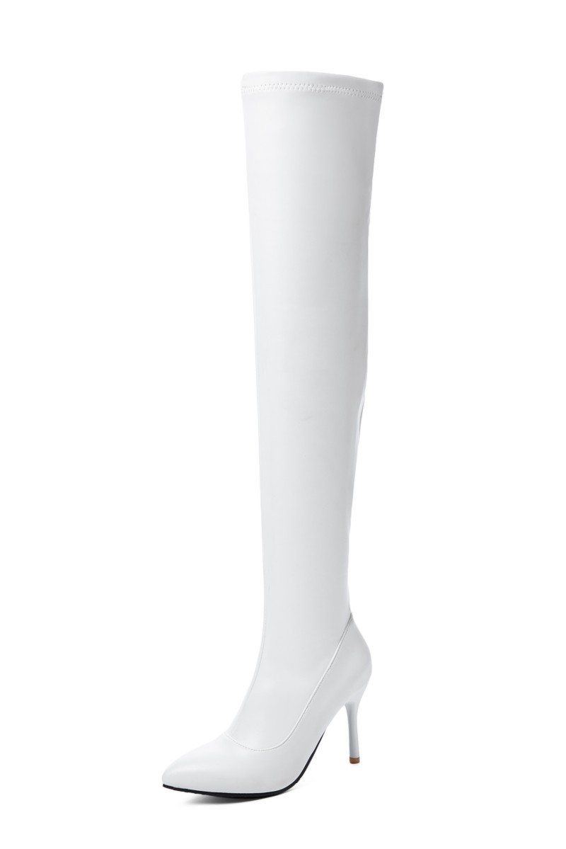 High Boots Women Stiletto High Heel Side Zipper Stretch White - Shop at LoveMi