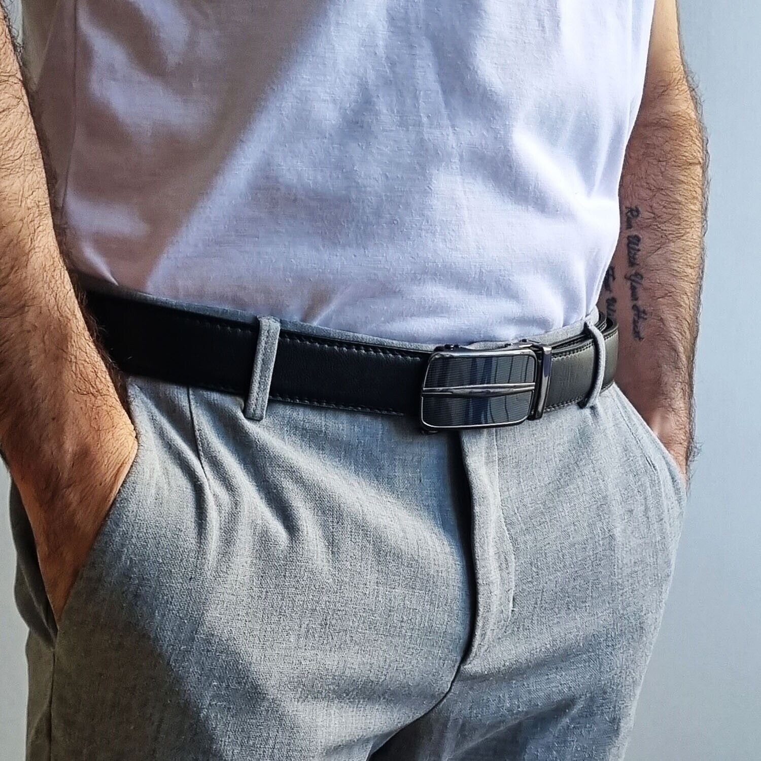 Ratchet Leather Belt with Slide Buckle shipping only inside the US, USPS First Class Package 2 Day Handling, 2-5 Day Shipping. Microfiber PU Leather Ratchet Belt Belts For Men Adjustable Size with Automatic Slide Buckle No Holes by SHAVIT. Ratchet Closure