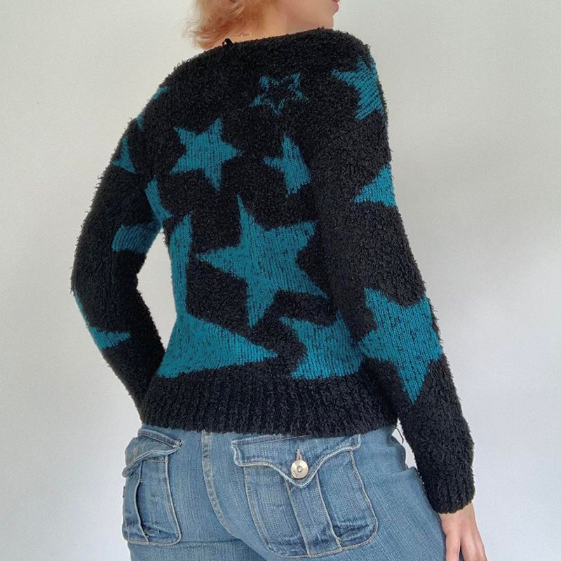 Color Contrast Star Long Sleeved Sweater Women