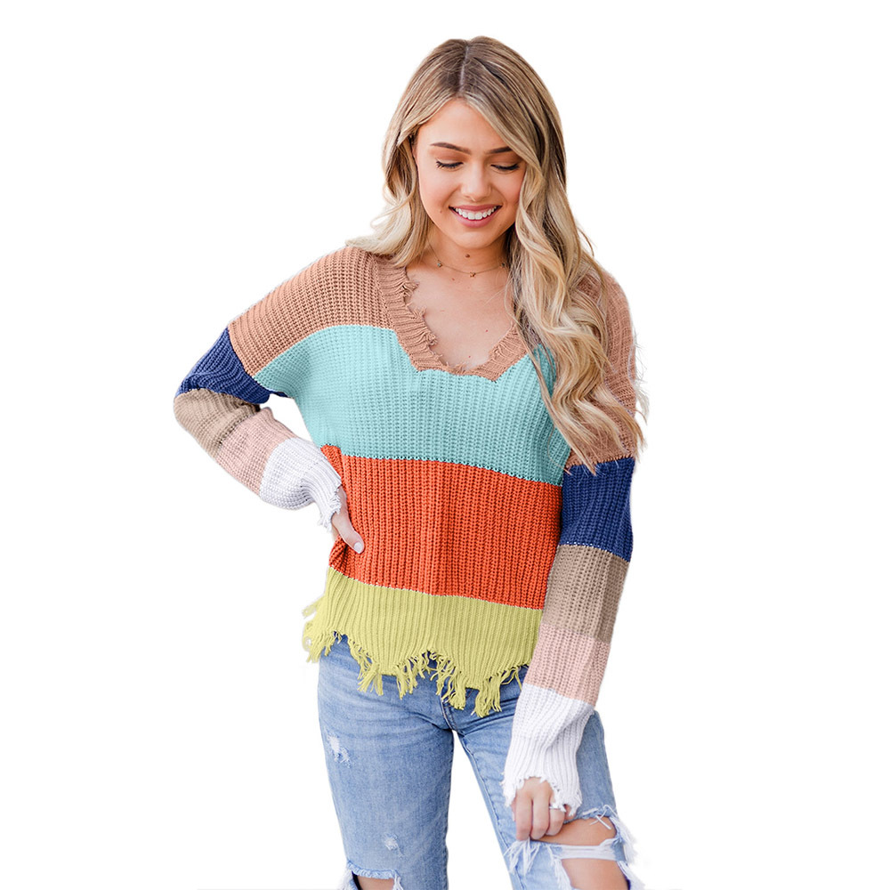 Title 4, Baumwollpullover im Colorblock-Design mit V-Aus...