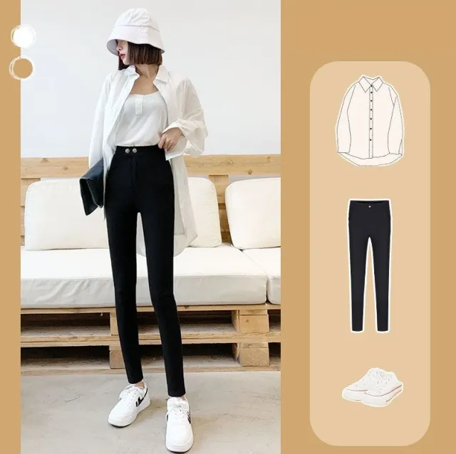 Tight fitting High waist Black Stretch Thin Leggings Black - Shop at LoveMi