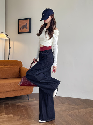 Autumn Loose Straight-leg Pants With High Waist And Wide Legs