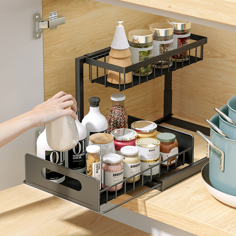 Title 3, Kitchen Under Sink Pull-out Spice Storage Tiere...