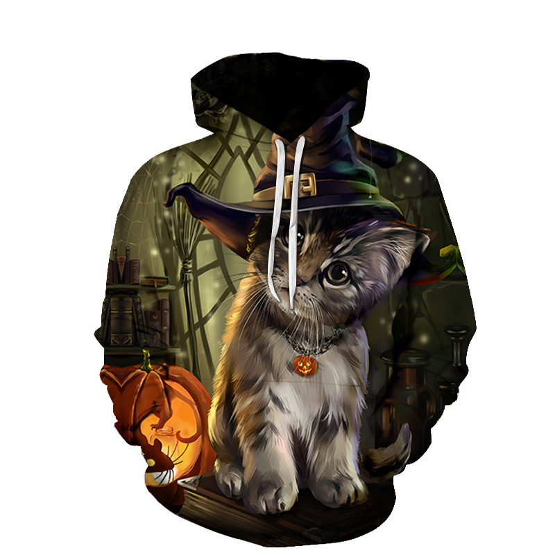 Star Couple Cat 3D Sweater Casual Round Neck Hoodie