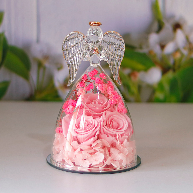 Eternal Flower Gift Box with Angel Glass Cover – Preserved Dried Rose Home Décor - Image 6