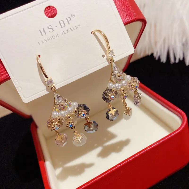 Deluxe Design Triangle Flower Tassel Earrings