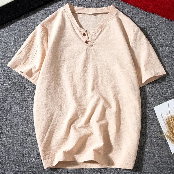 Title 6, Mens Casual Solid Cotton and Linen Short Sleev...