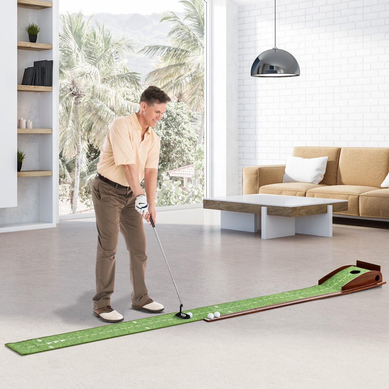 Golf Putting Mat Putting Green Practice Training Aid Auto Ball Return One Hole - Image 9