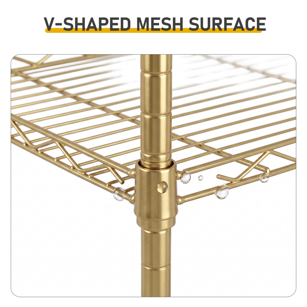 5-layer Display Rack With Adjustable Layer Spacing, Plug-in Deformable Structure, Adjustable Feet, Made Of Iron, 54x29x150cm, Powder-coated High-gloss Gold Finish — foto 4