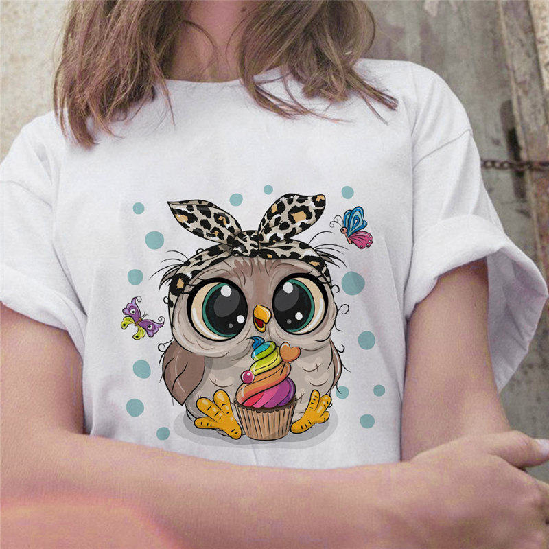 Title 4, Owl Cute Cartoon Print Short Sleeve