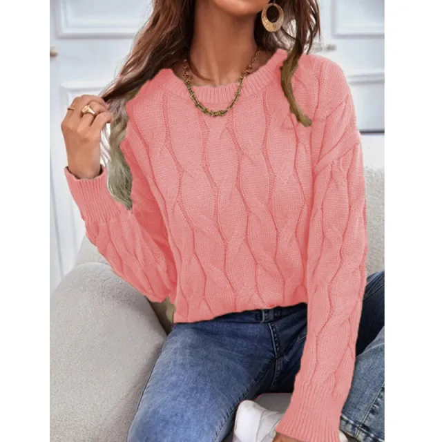 Women's Autumn And Winter Loose Knitting Pullover Sweater Coat Pink - Shop at LoveMi