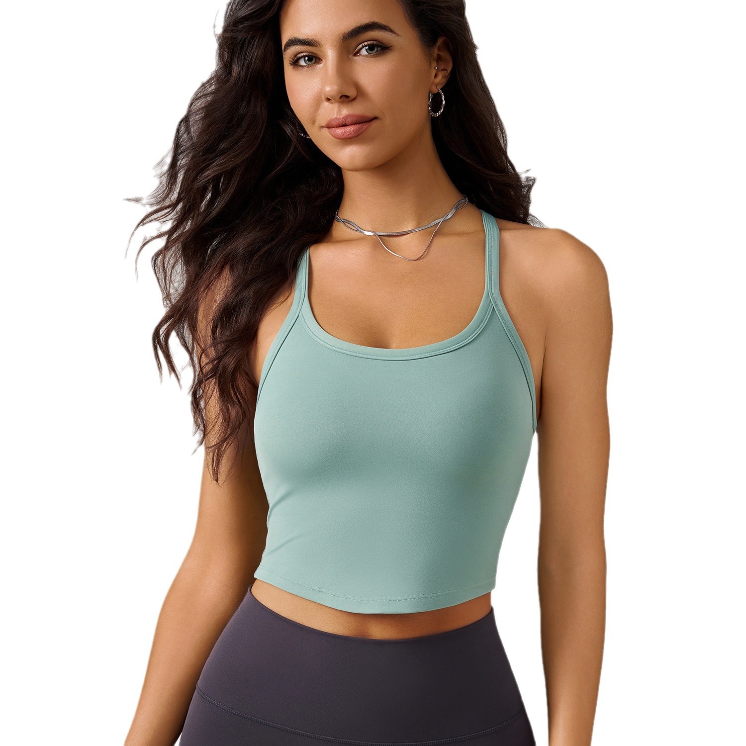 Women's Sports Bra With Thin Shoulder Straps, Integrated Chest Pads, Racerback Camisole Fitness Tank Top 5