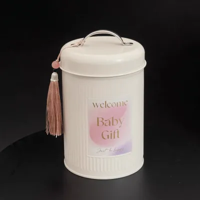 Round Metal Tin Storage Container With Handle