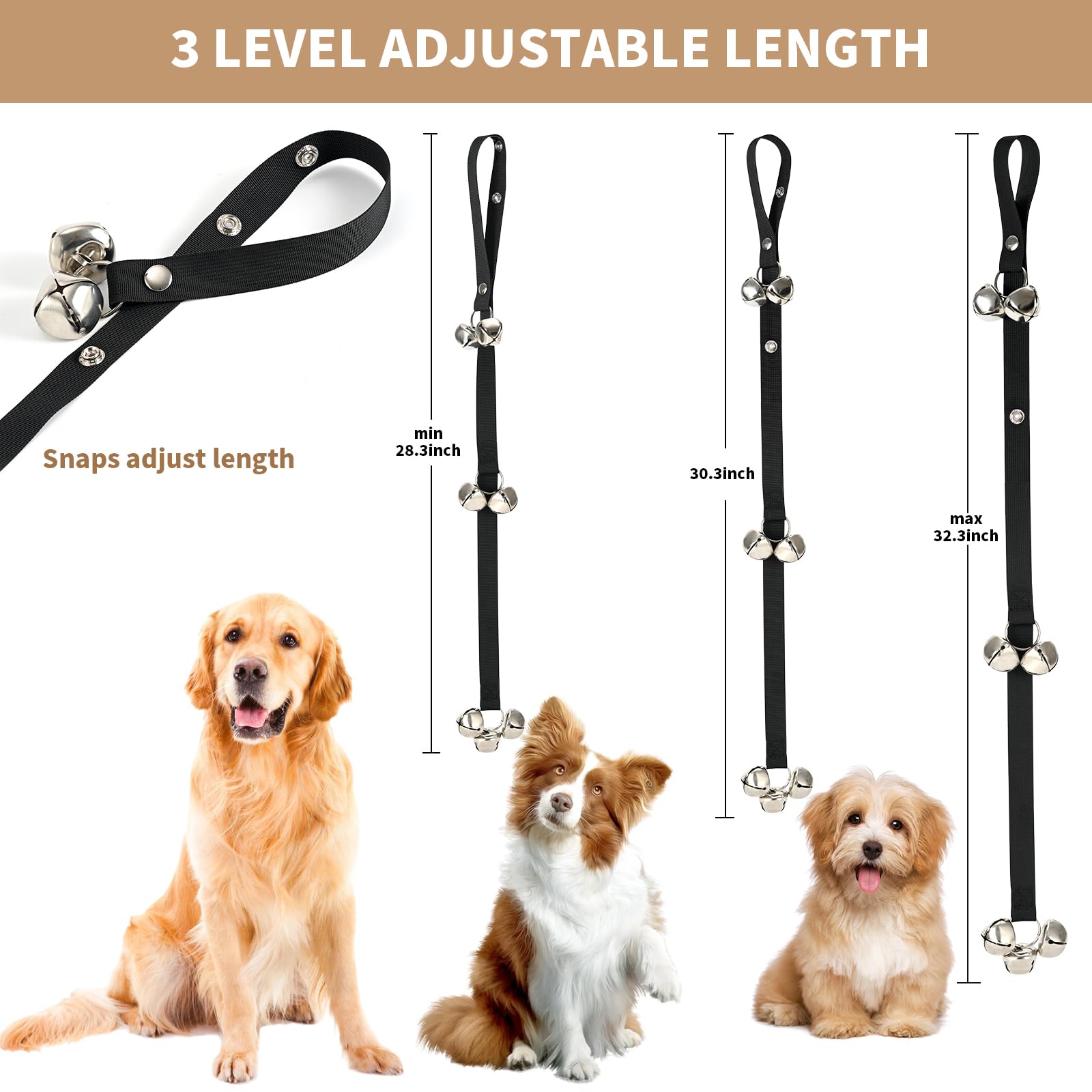 Upgraded Puppy Bells Dog Doorbells For Door Knob  Potty Training  Go Outside-Dog Bells For Puppies Dogs Doggy Doggie Pooch Pet Cat For Dog Lovers-Premium Quality-3 Snaps For Length Adjustment