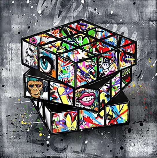 Banksy Graffiti Rubik's Cube Canvas Painting Wall Drawing Core - Shop at LoveMi