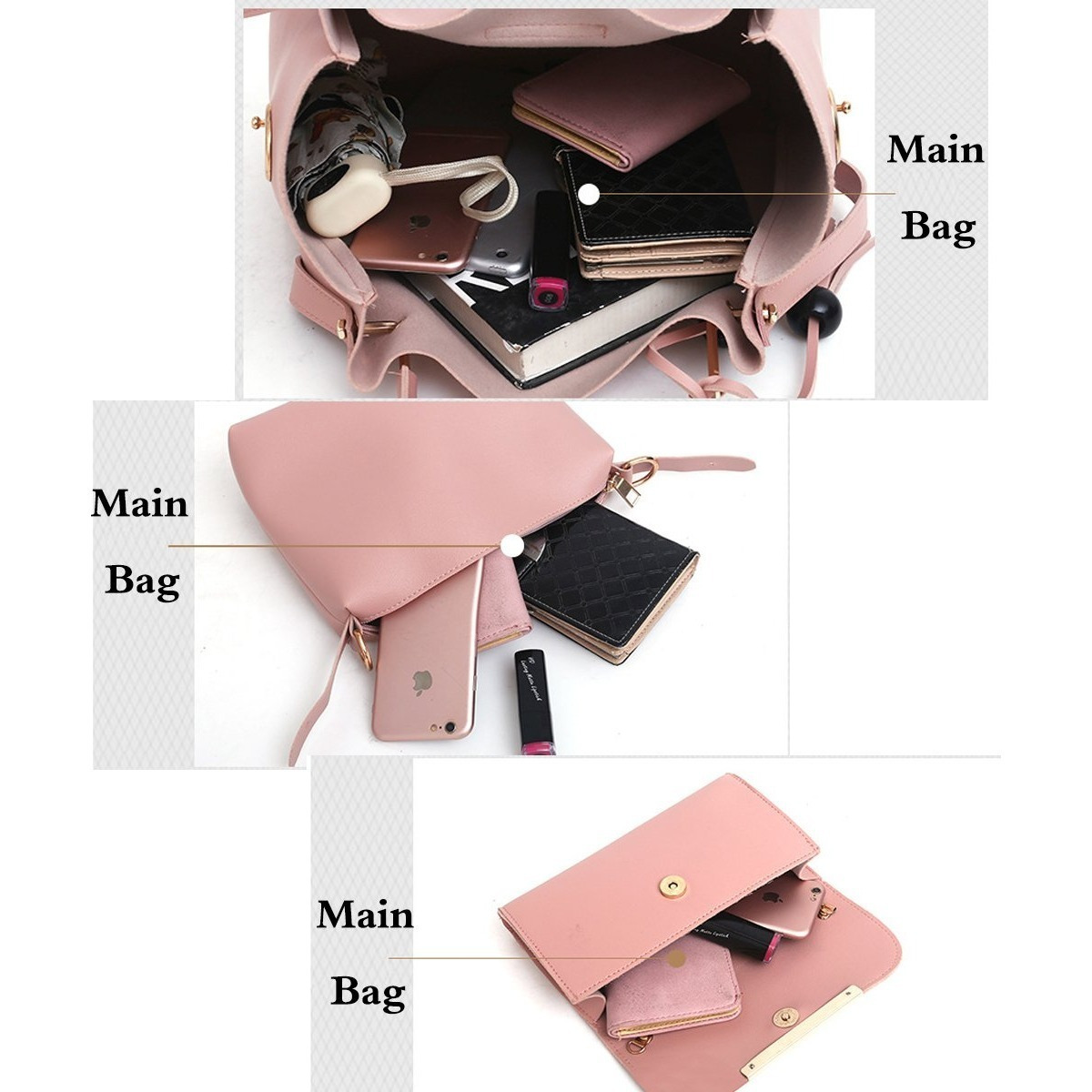 Womens purse and handbag 3pcs bag set tassel tote clutch
