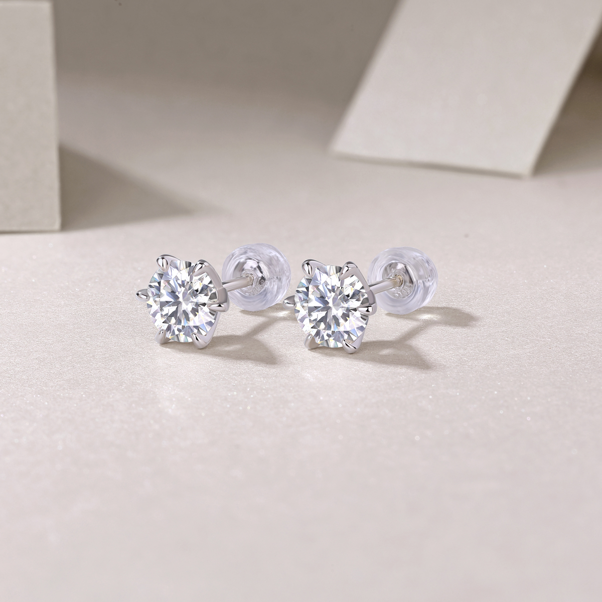 Moissanite Stud Earrings 925 Sterling Silver • 1ct Round Cut • Six Prong Setting