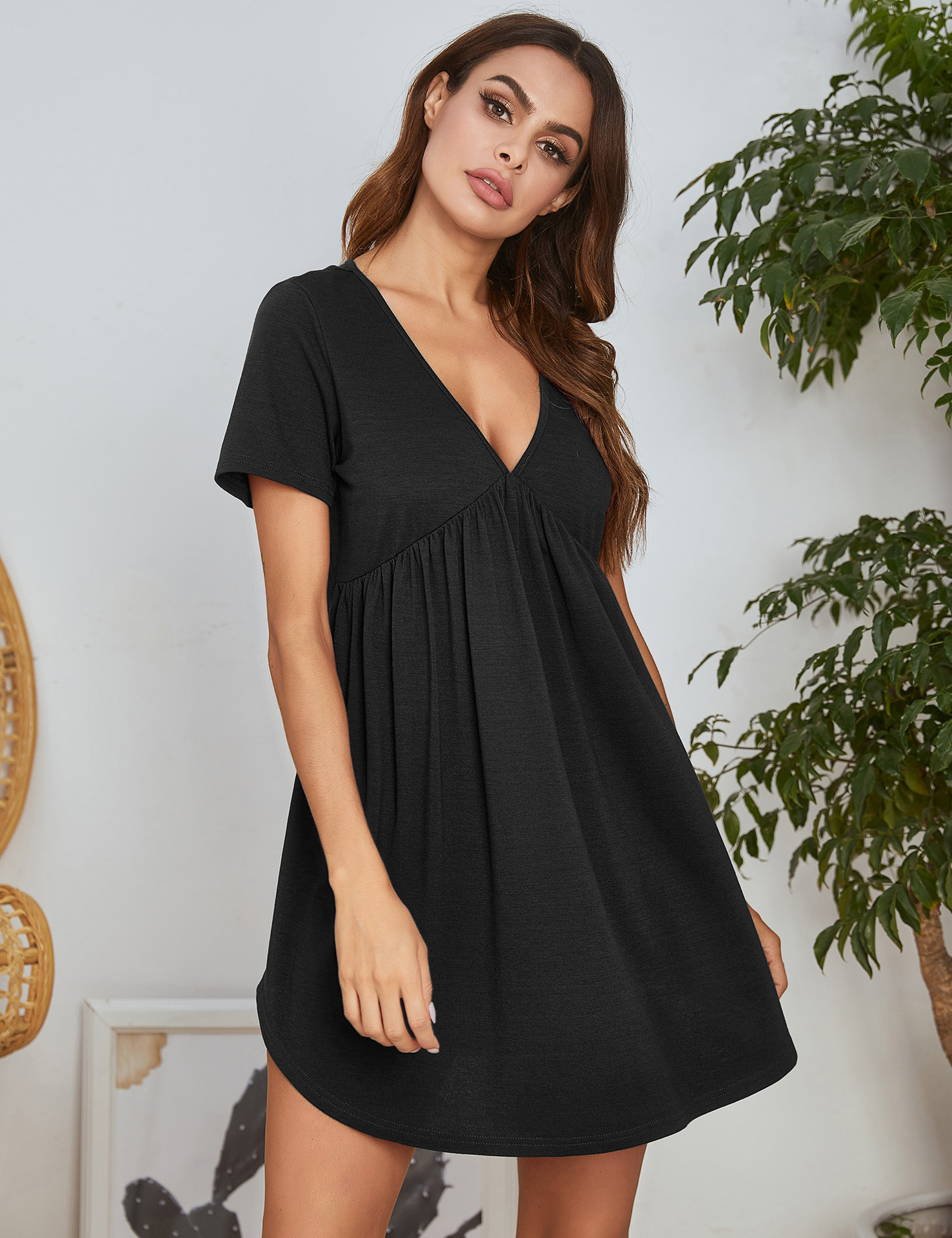 Title 6, V-neck Knit Short-sleeved Nightdress On Amazon