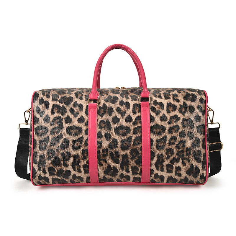 Large Capacity Leopard Print Contrast Tote Bag Shoulder Gym Bag Red - Shop at LoveMi