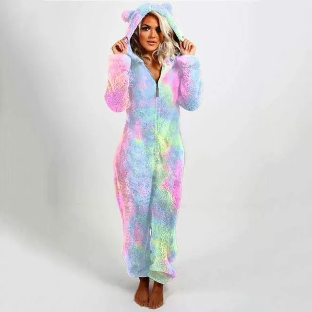 Ladies Hooded Slim fit Plaid Double sided Velvet Casual Jumpsuit Colorful Color - Shop at LoveMi