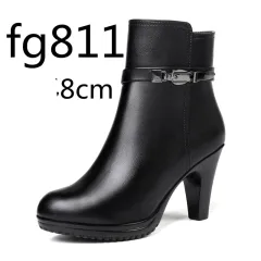 Low-cut Warm Wool Lining Cotton Shoes High Heels - Black - View 1