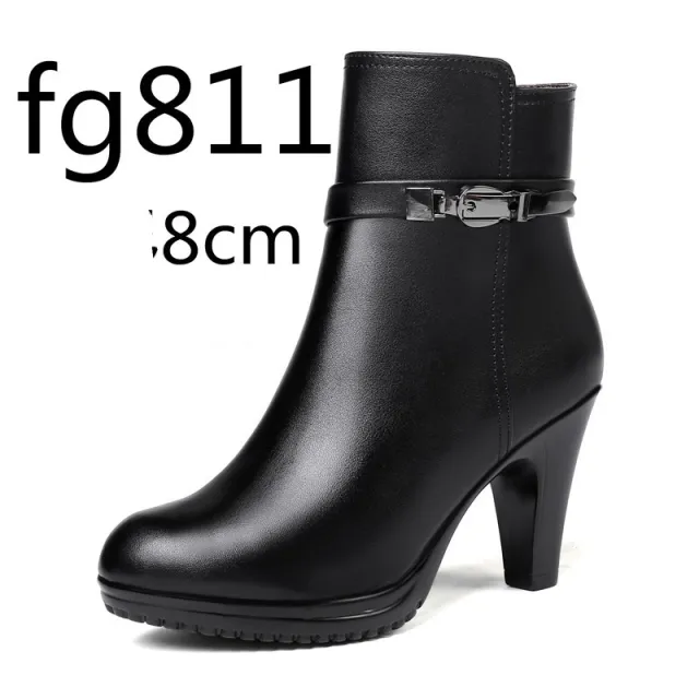 Low cut Warm Wool Lining Cotton Shoes High Heels Black - Shop at LoveMi