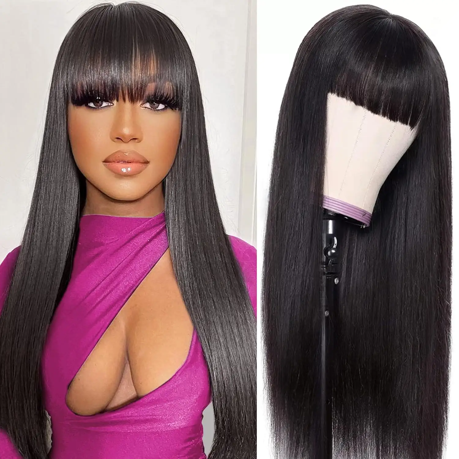 Machine-made Straight Human Hair Wig